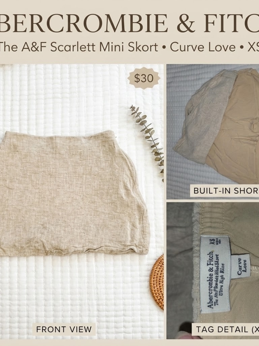 🛍️ Abercrombie & Fitch Curve Love Scarlett Ultra High Rise Mini Skort XS